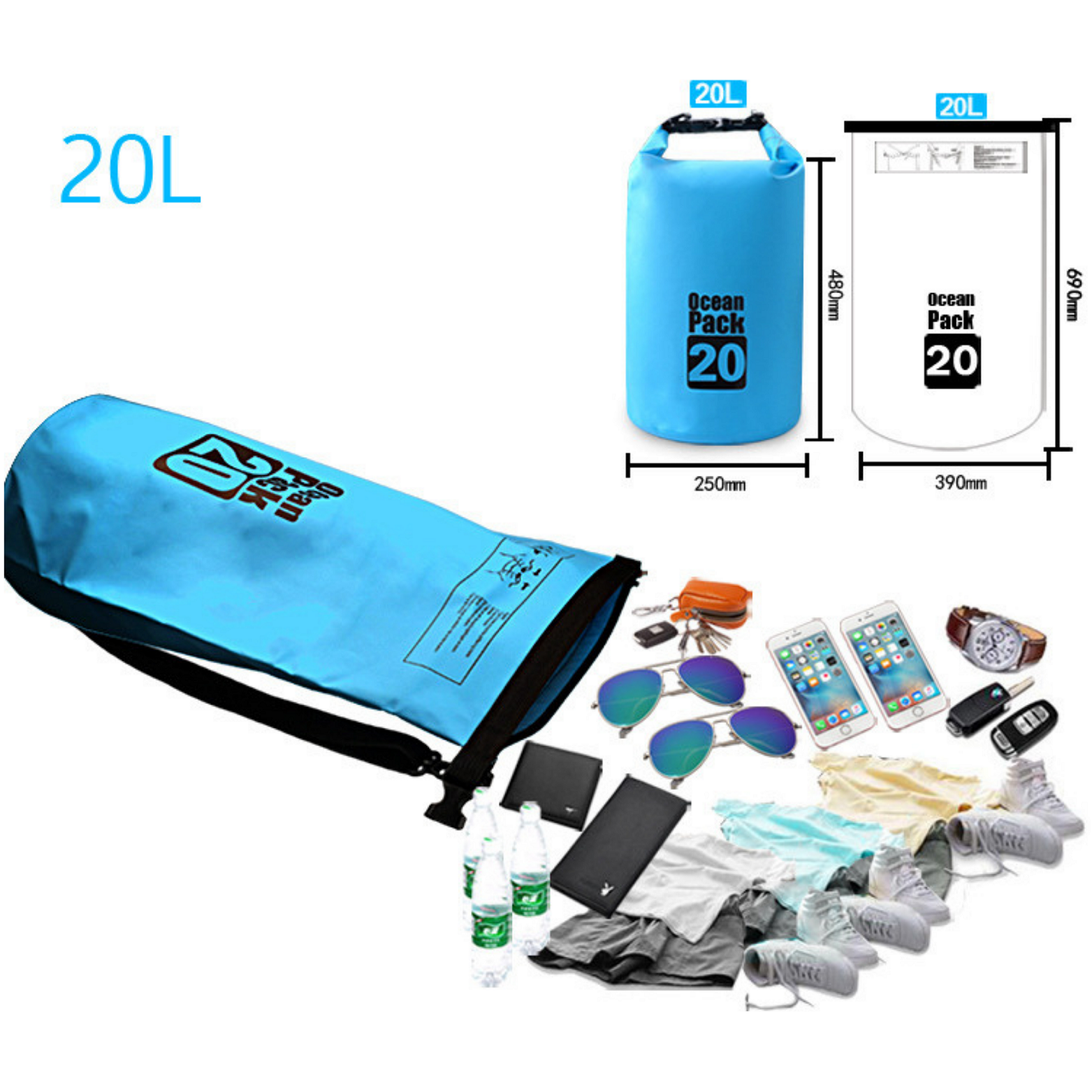 Bolsa Flotante Pvc 20l Impermeable Para Camping Negro-3