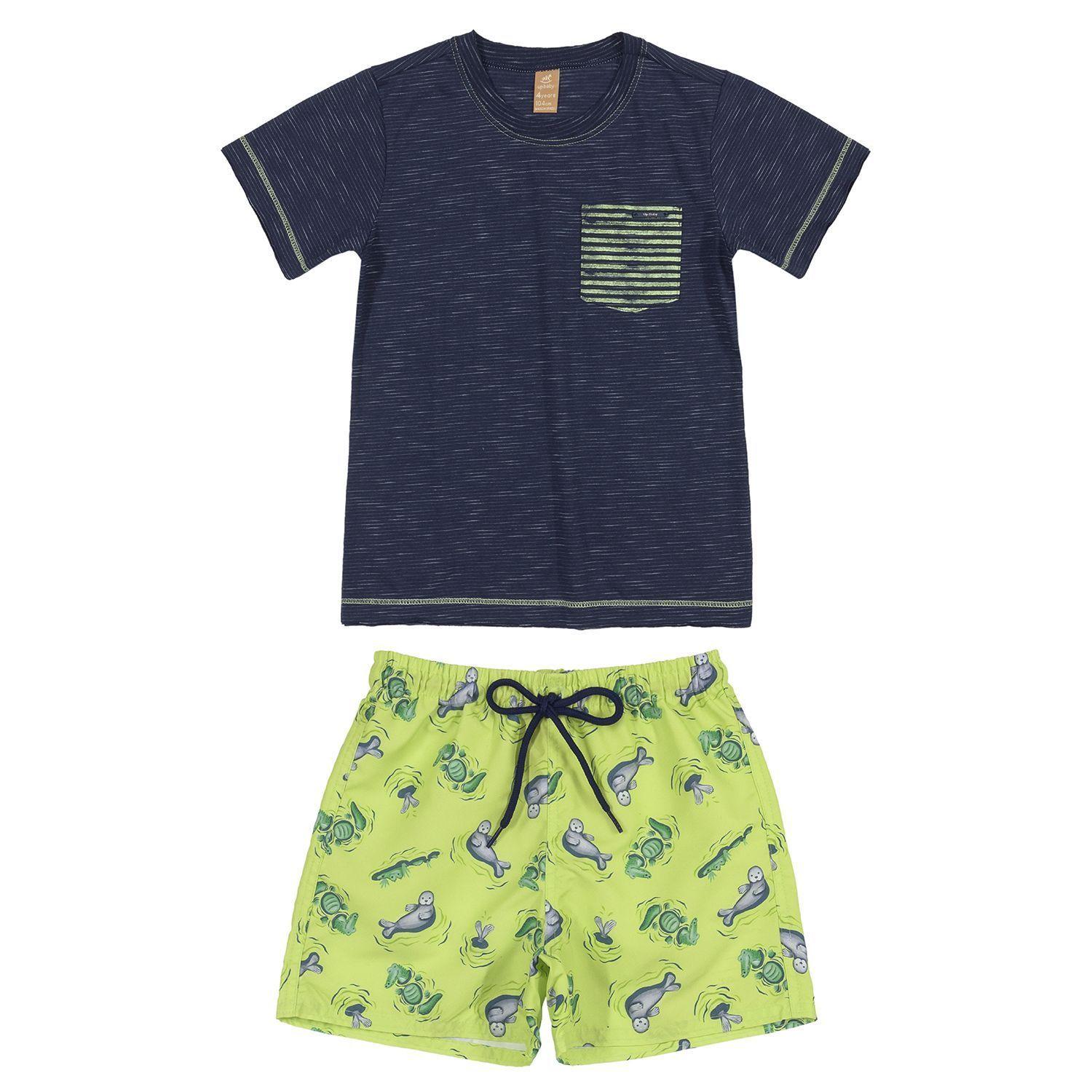 Conjunto del Mar Polera y Shorts Azul y Verde Limon Up Baby-0