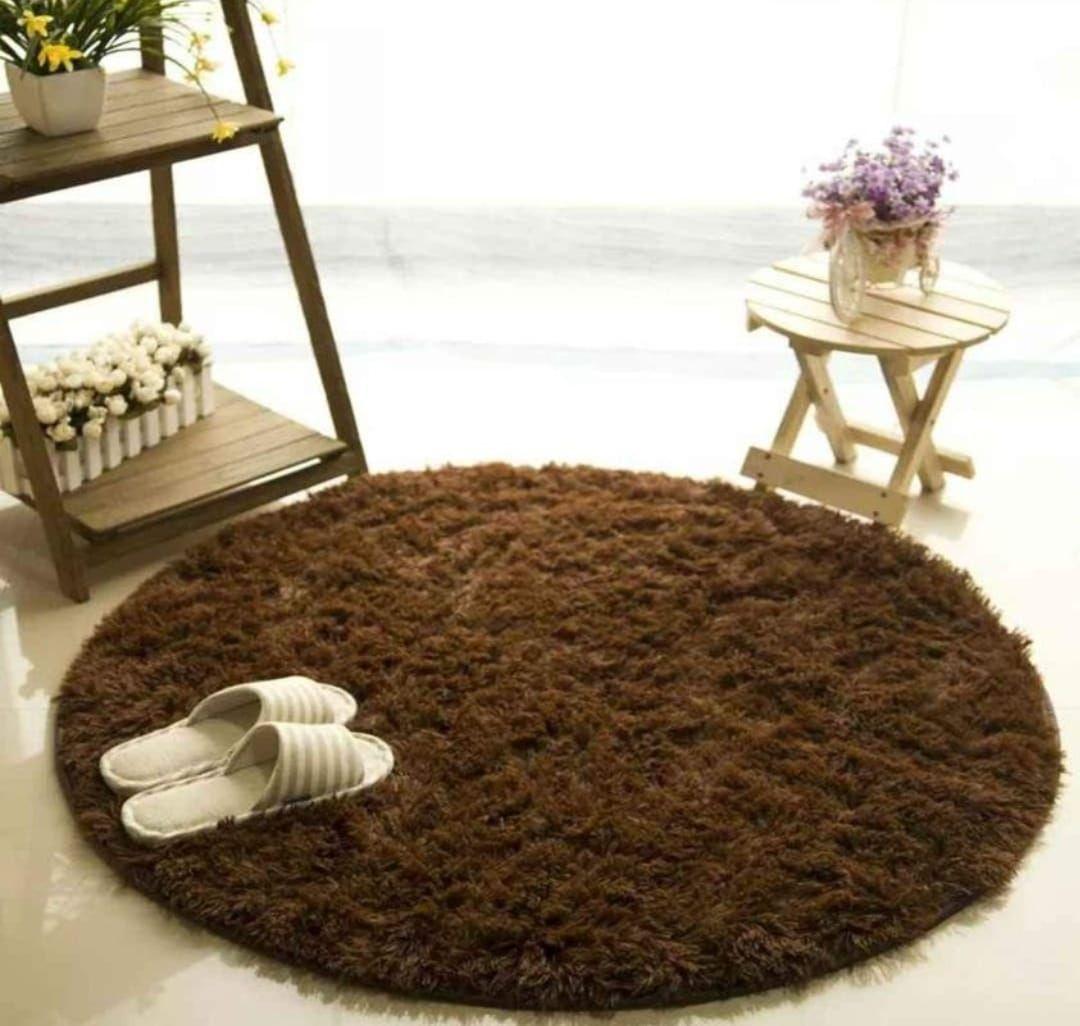 Alfombra Pelo Corto Café Redonda 150cm-0