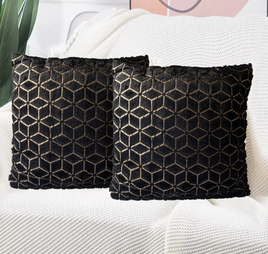 Set de 2 Cojines Peludo Diseño Geométricos Negro 45 X 45CM-1