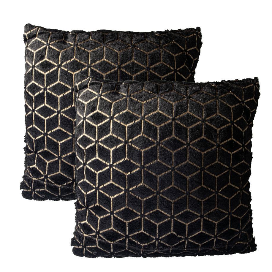Set de 2 Cojines Peludo Diseño Geométricos Negro 45 X 45CM-0