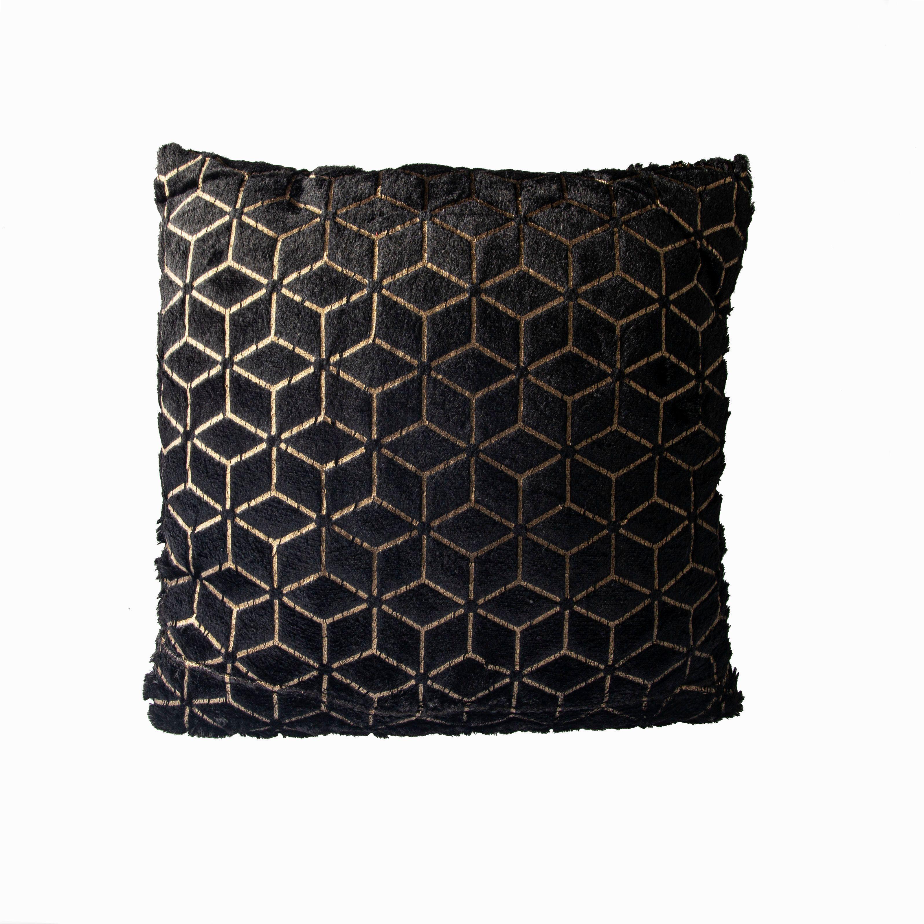 Set de 2 Cojines Peludo Diseño Geométricos Negro 45 X 45CM-2