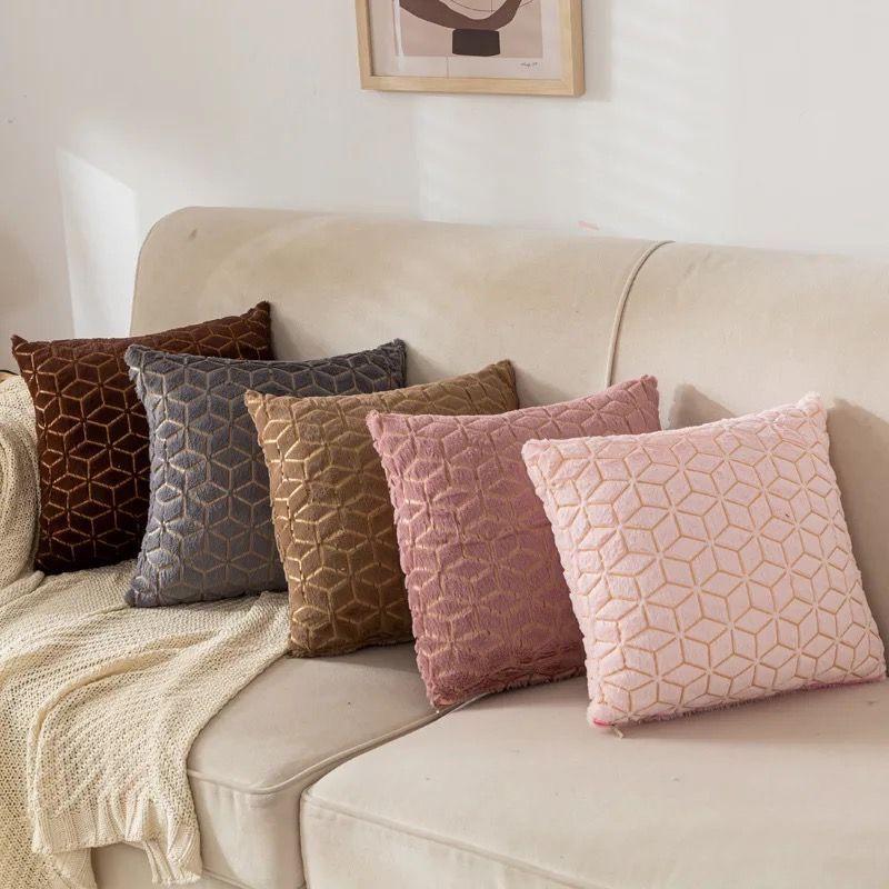 Set de 2 Cojines Peludo Diseño Geométricos Negro 45 X 45CM-3