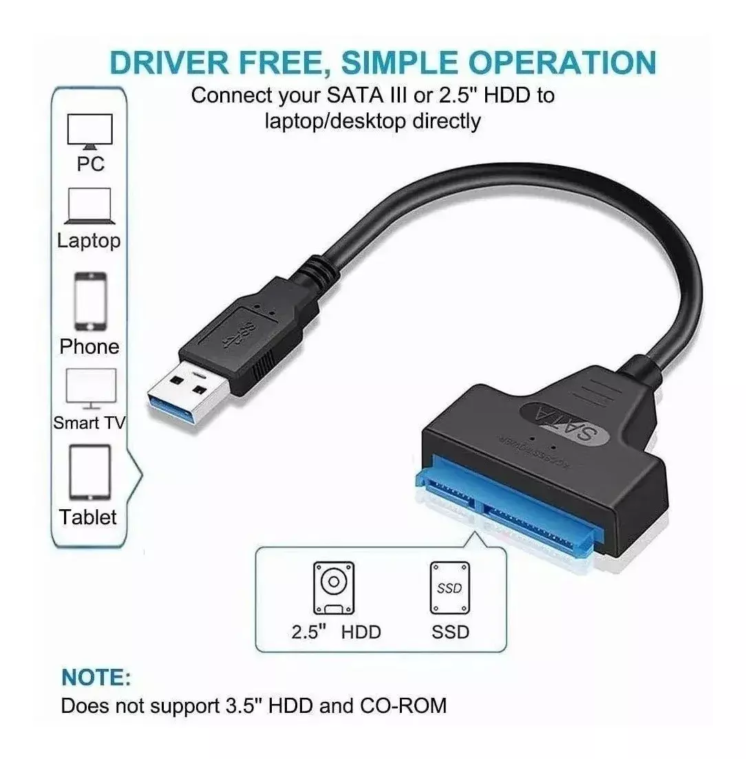 Cable Adaptador Sata A Usb 3 Para Disco Duros Notebooks 2.5-4