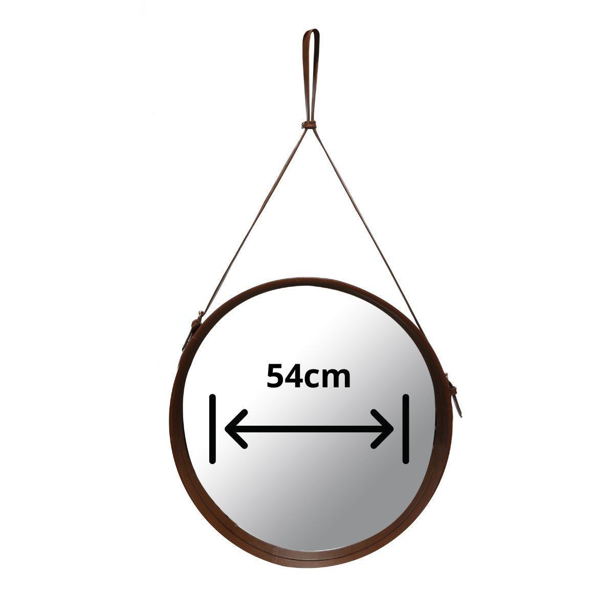 Espejo Colgante Circular Cuero Natural 54 cm-2