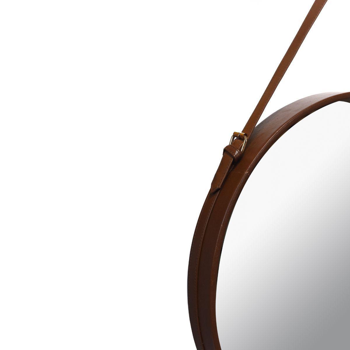 Espejo Colgante Circular Cuero Natural 54 cm-3