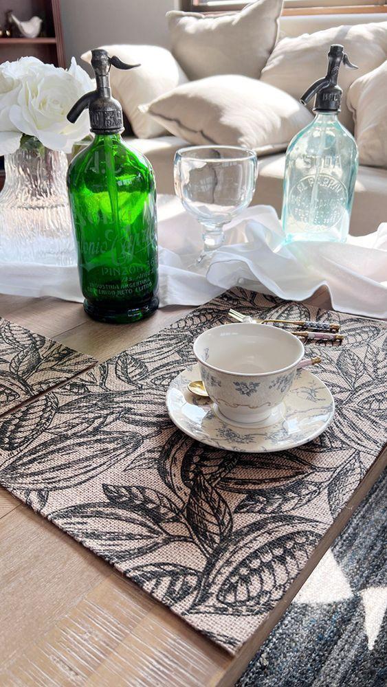 SET 6 Individuales Arpillera Estampado Natural Negro-1