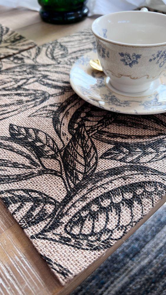 SET 6 Individuales Arpillera Estampado Natural Negro-0