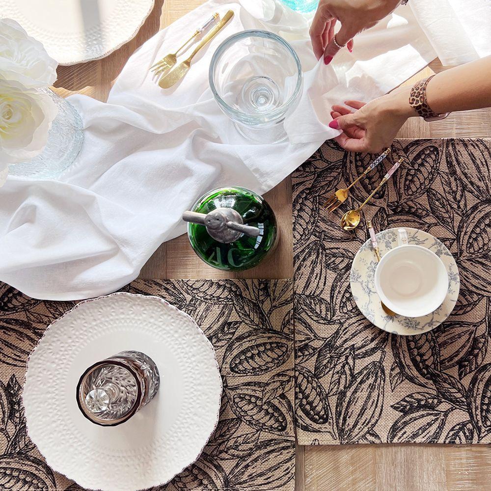 SET 6 Individuales Arpillera Estampado Natural Negro-2