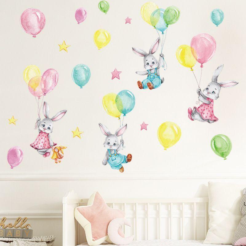 Conejos y globos | Vinilo sticker pared-0