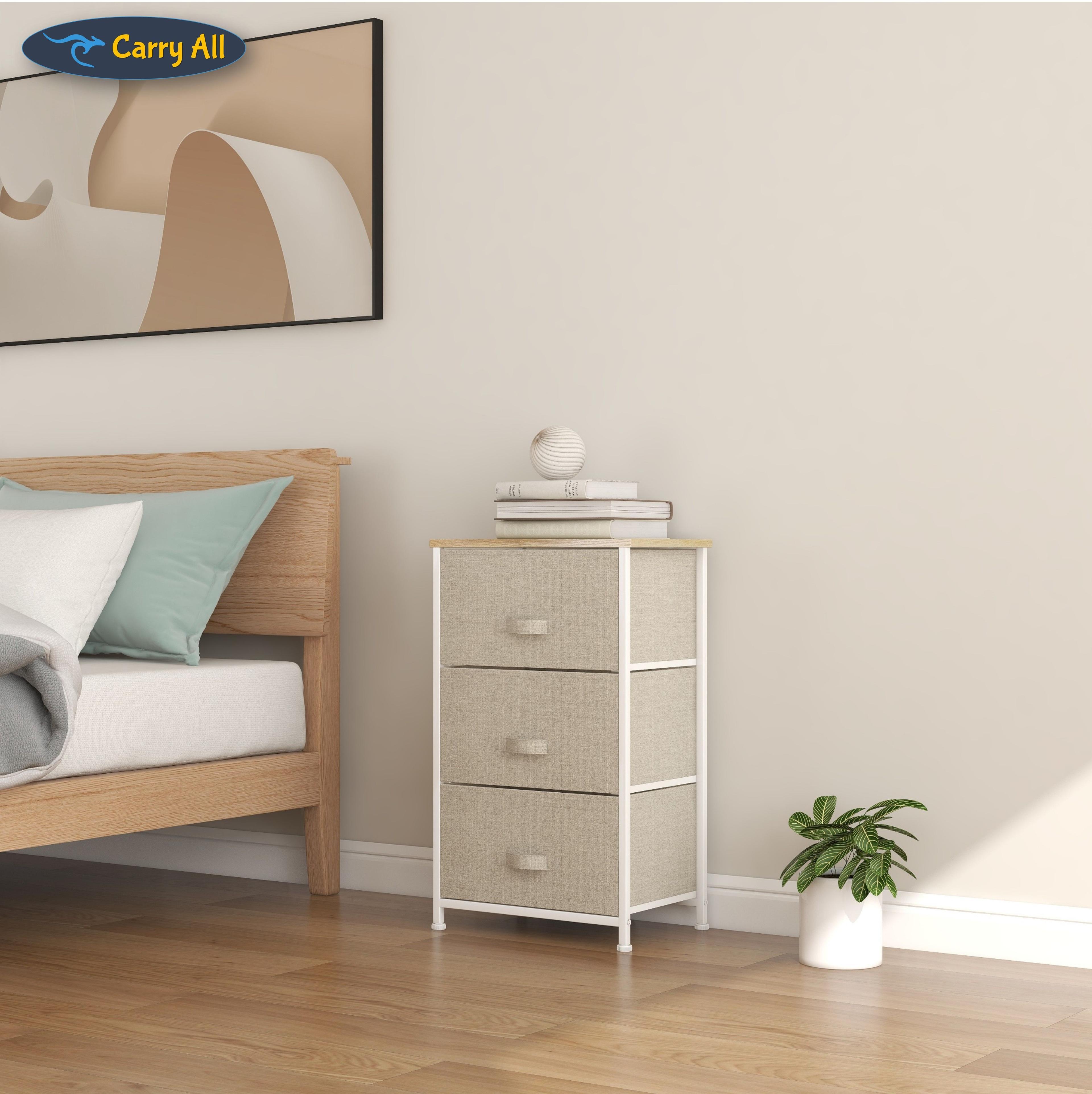 Cajonera Velador Organizador 3 Cajones Metal Madera Tela-4