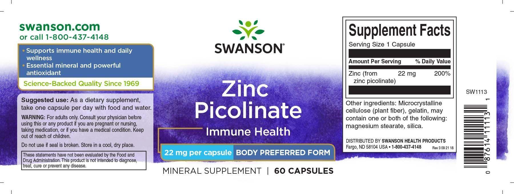 Zinc Picolinato  22mg  60capsulas-1