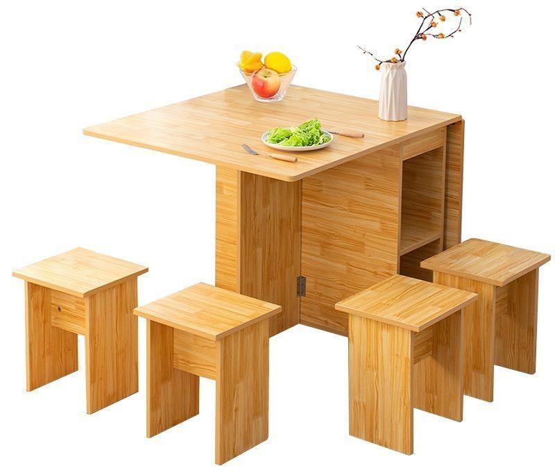 Comedor plegable multiuso + 4 taburetes Tono Bambú Nativo-2