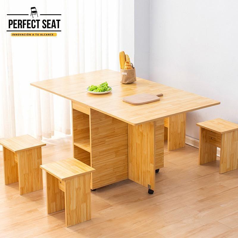 Comedor plegable multiuso + 4 taburetes Tono Bambú Nativo-4