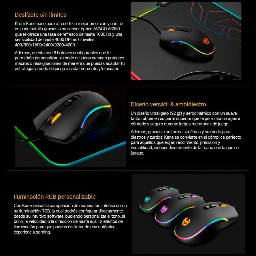 Mouse Gamer Krom Kane 8 Botones RGB DPI Ajustable-10
