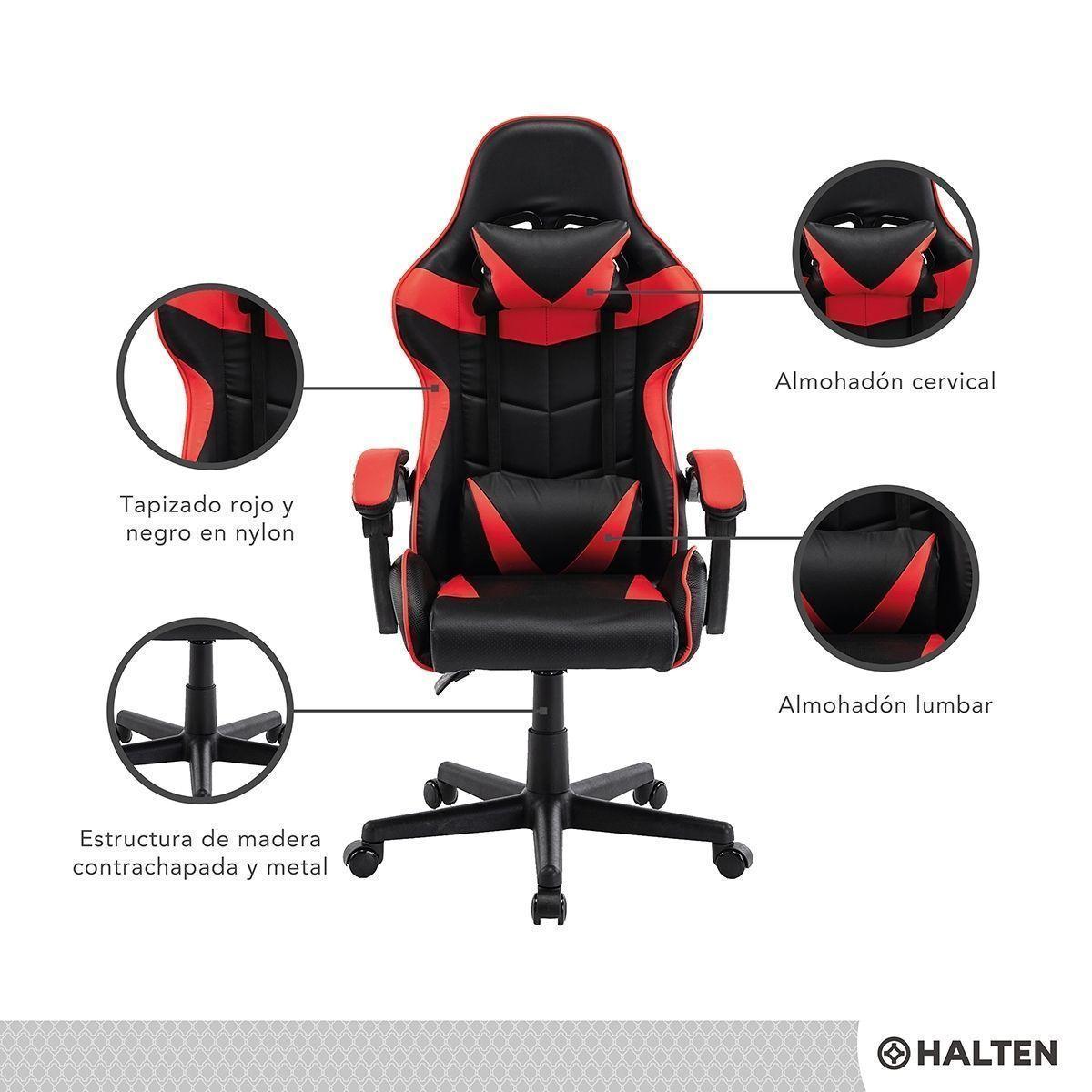 Silla de Escritorio Gamer Halten Ergonomica Negra y Roja-1