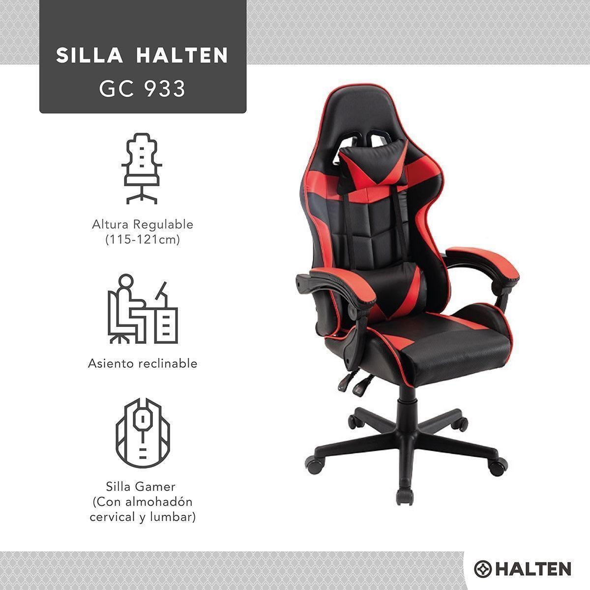 Silla de Escritorio Gamer Halten Ergonomica Negra y Roja-2