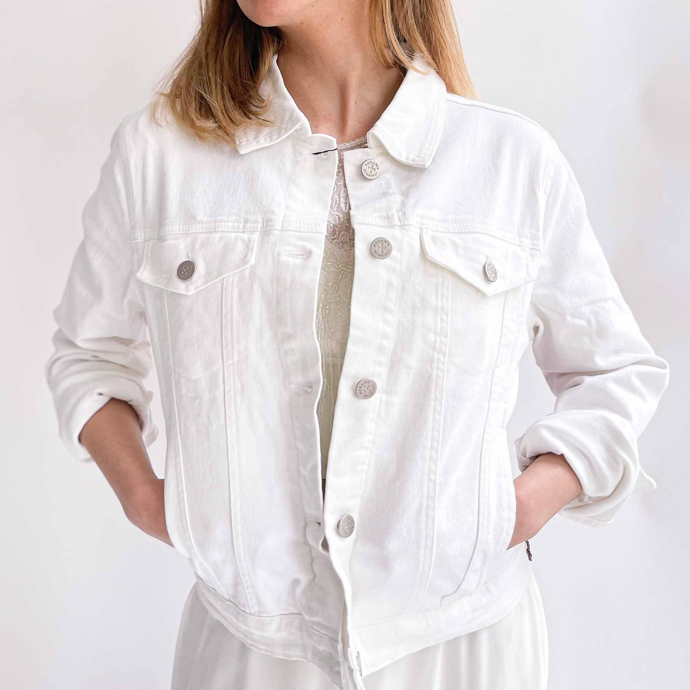 Chaqueta Botánica Denim Mezclilla Blanca Bordado en Piedras -2