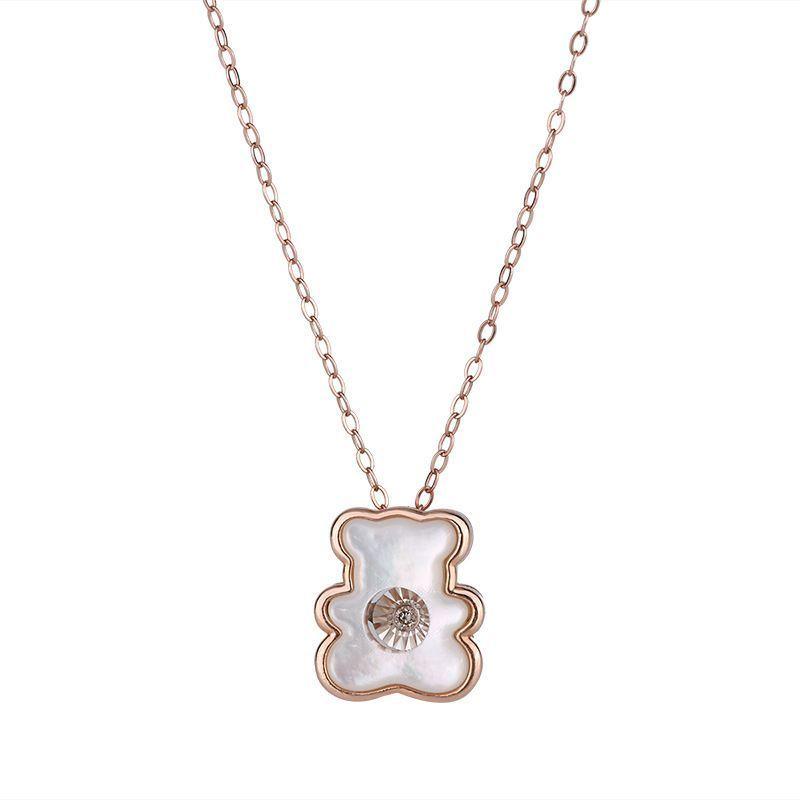 CADENA ESLABONES ORO ROSADO 18K COLGANTE OSITO NACAR DIAMANTE 3P-0