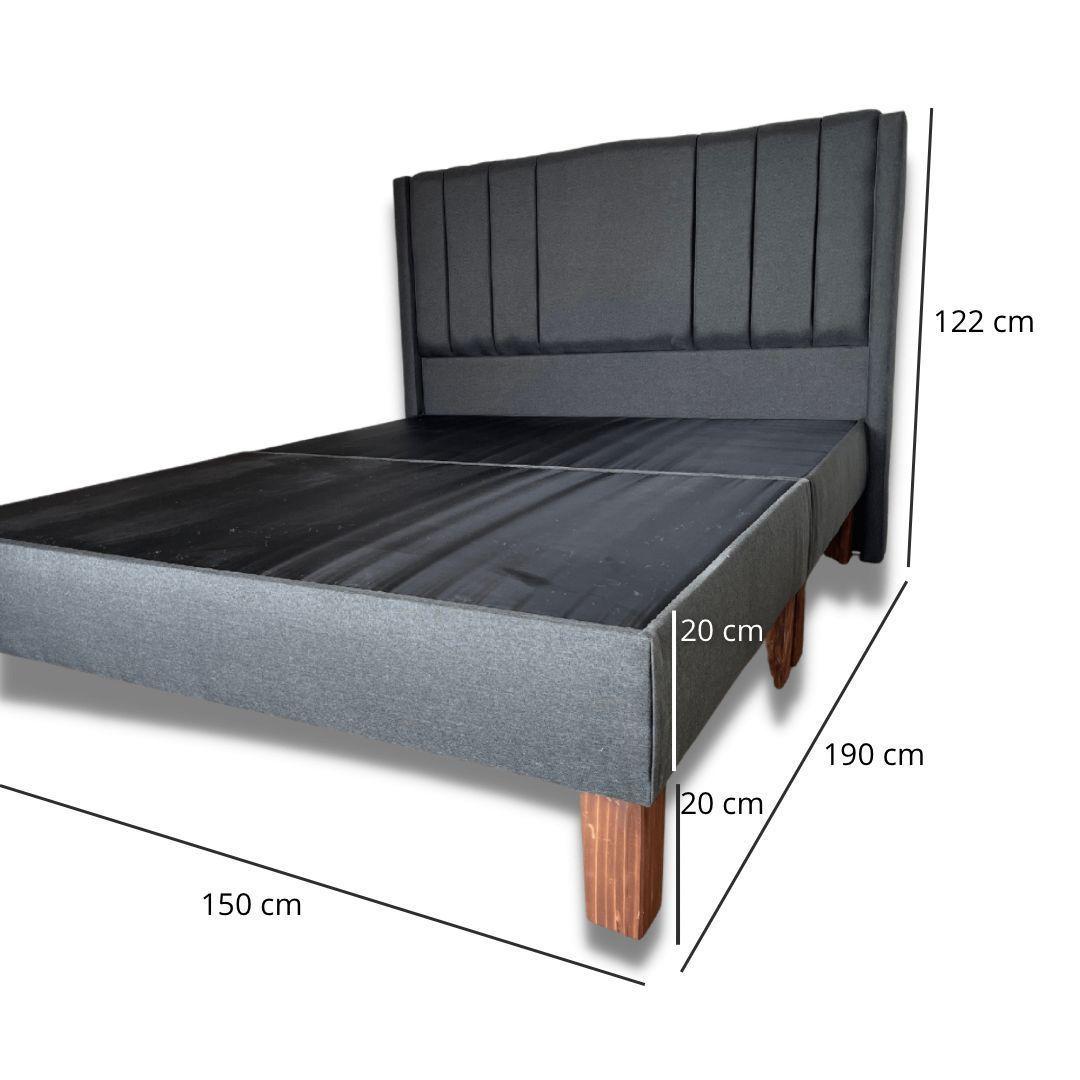 Cama 2 plazas Europea Lino Gris Oscuro Respaldo en líneas verticales-1