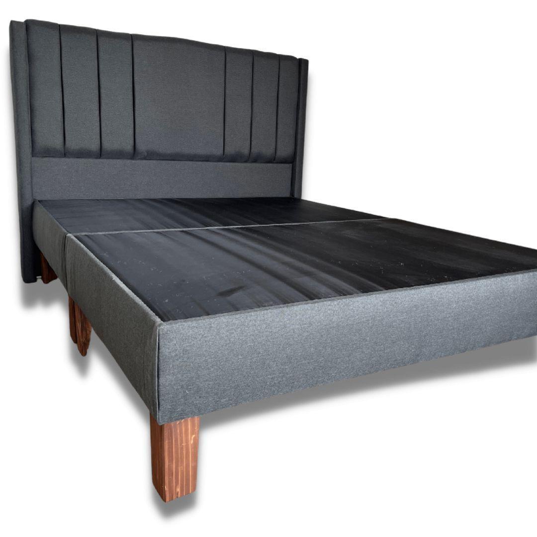 Cama 2 plazas Europea Lino Gris Oscuro Respaldo en líneas verticales-2