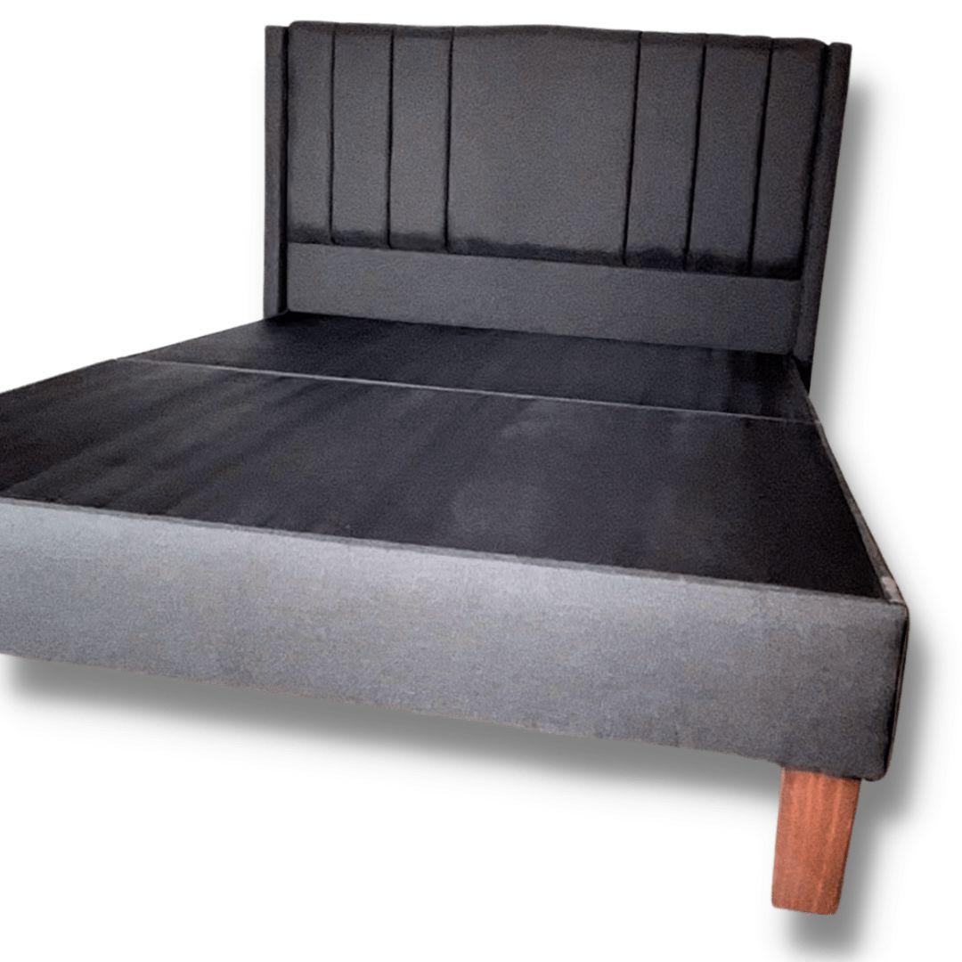 Cama 2 plazas Europea Lino Gris Oscuro Respaldo en líneas verticales-0