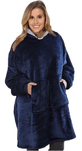 Manta Unisex Tipo Polerón Con Capucha Color Azul-0