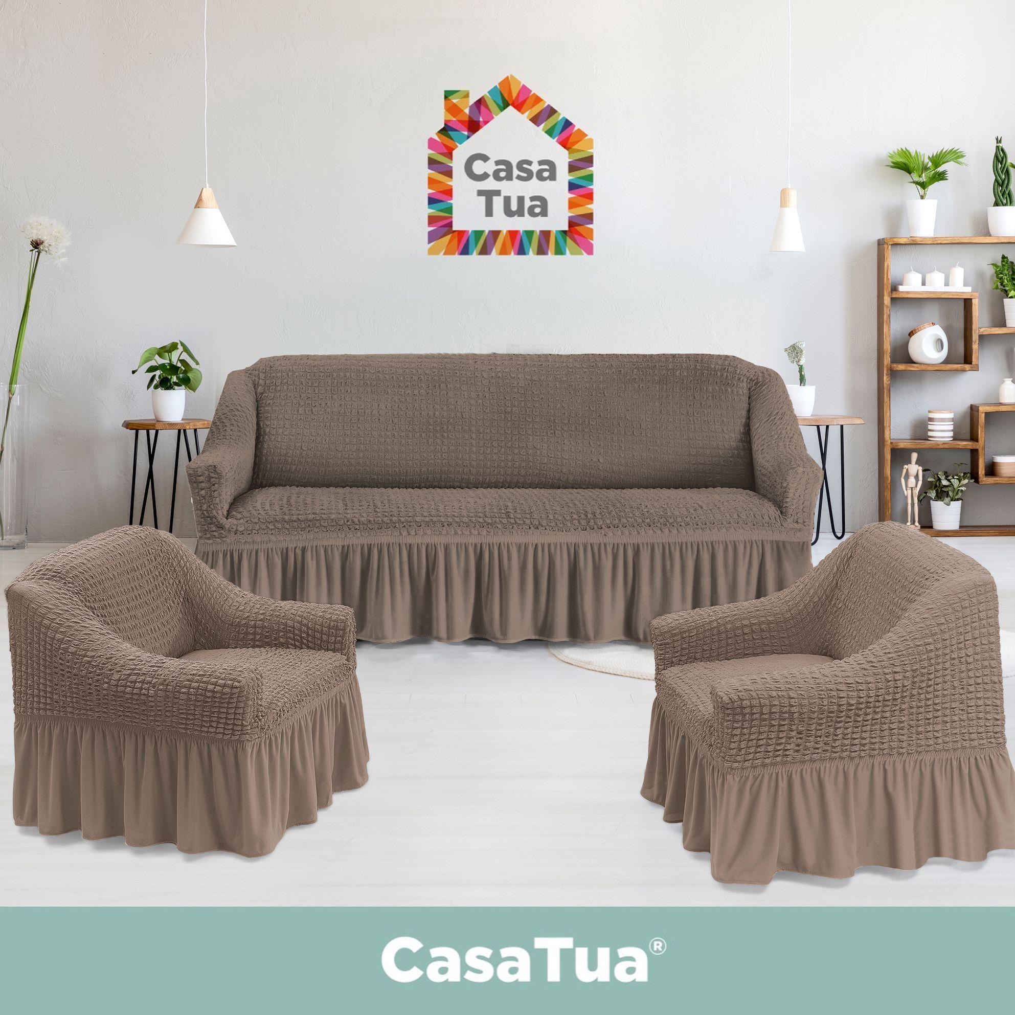 Juego Funda Sofa Elastica Cubre Sillon Turco 3+1+1 Cuerpos Café-6