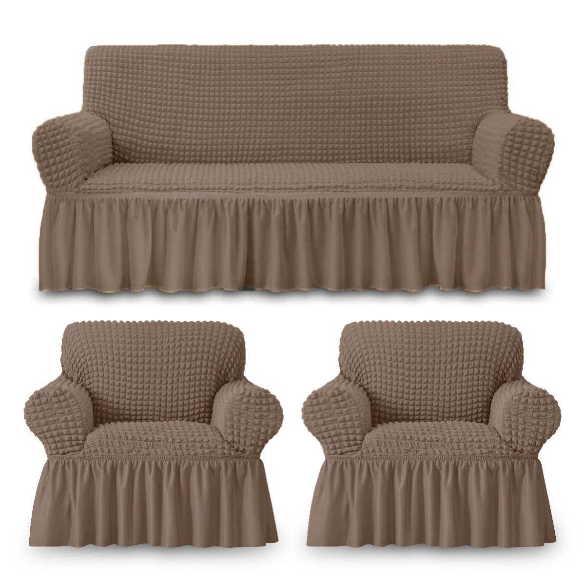 Juego Funda Sofa Elastica Cubre Sillon Turco 3+1+1 Cuerpos Café-0