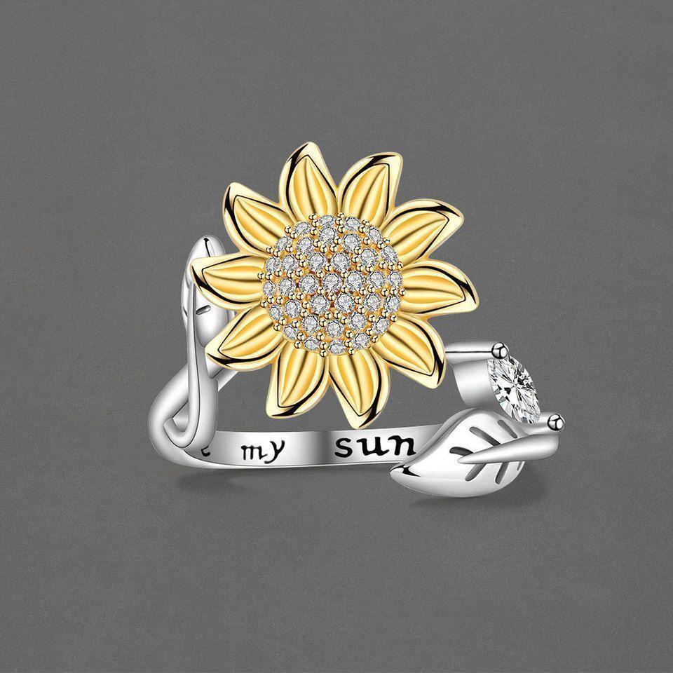 Anillo Girasol Giratorio Ajustable Plata 925-3