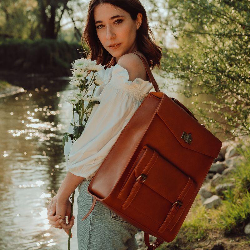 Ecosusi Mochila Vintage Daisy para Notebook 15,6" - Marrón-4