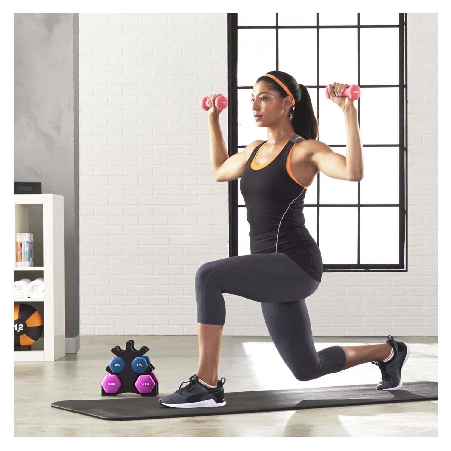 Set Mancuernas de Neopreno 6 Kg con Rack-1