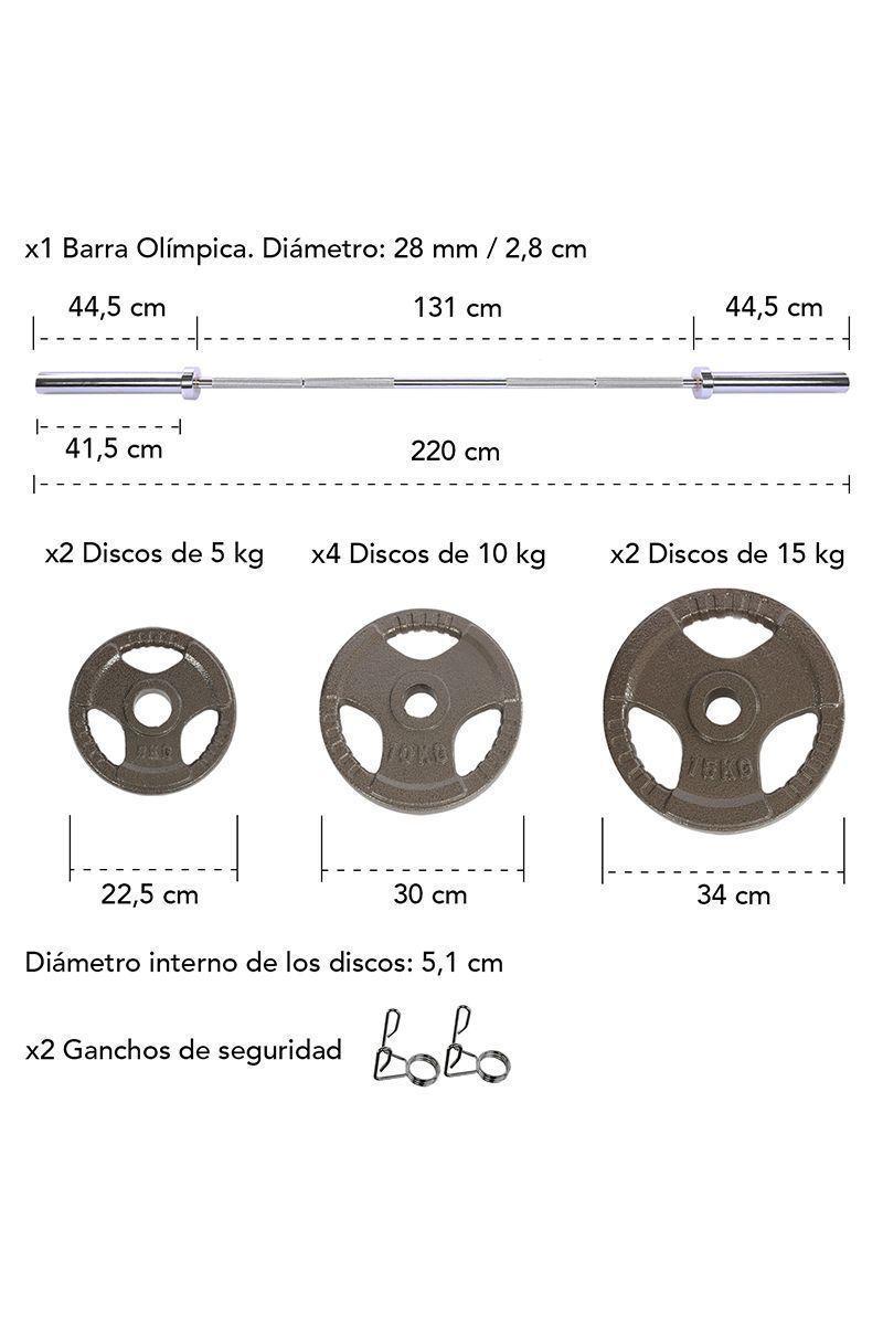Pack Barra Olímpica 220 cm 28mm + 80 Kg Gris-2