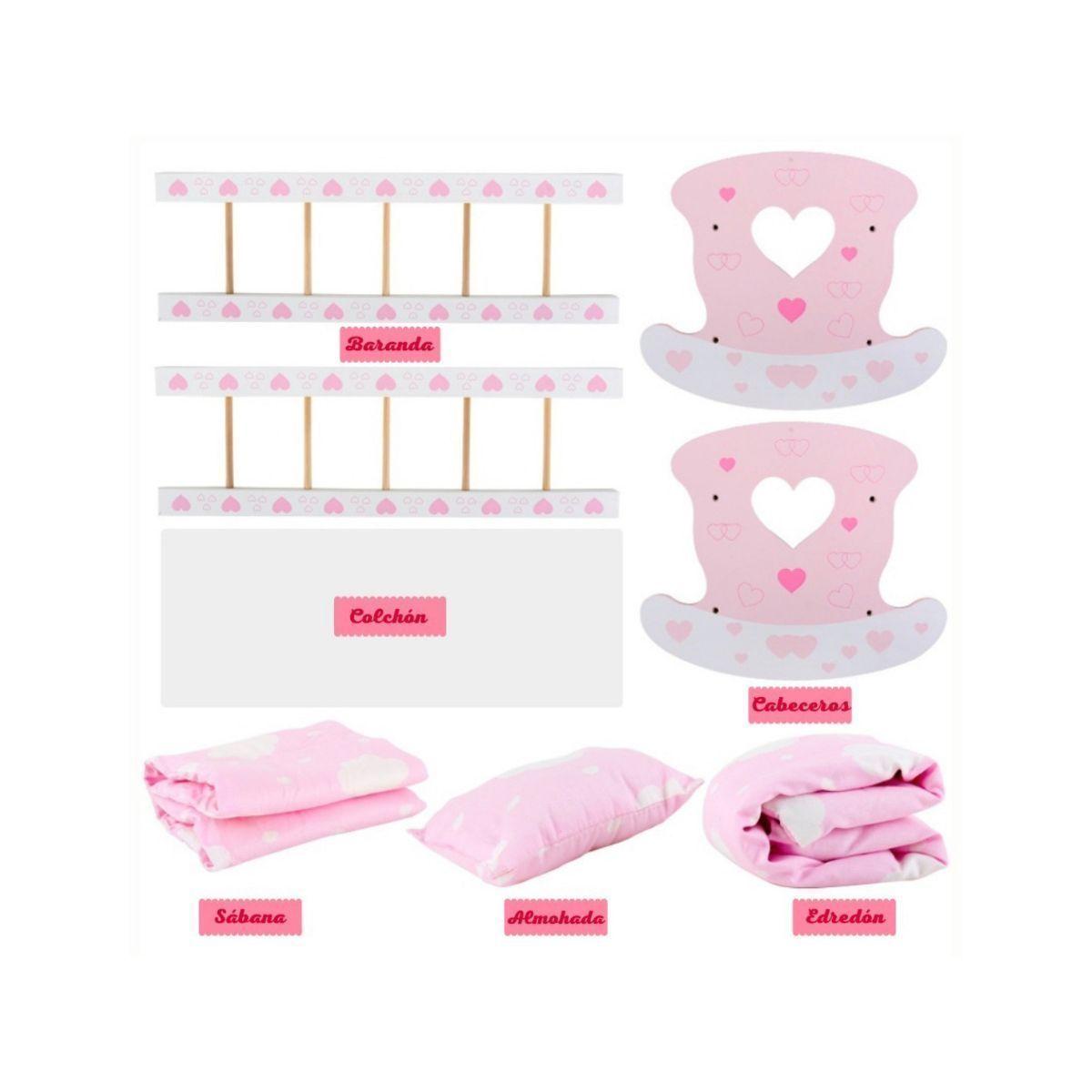 Cuna de madera para Muñecas con Ropa de Cama-3