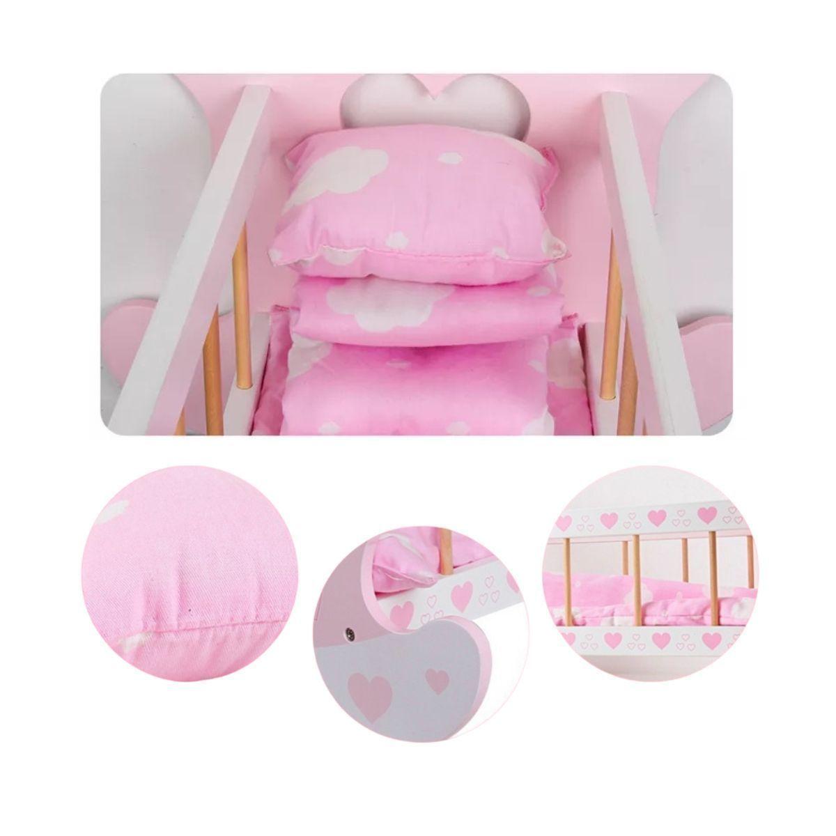 Cuna de madera para Muñecas con Ropa de Cama-2