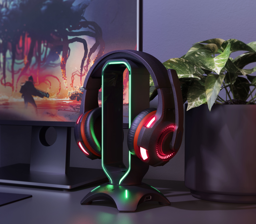 Soporte Stand Gamer RGB para Audífonos Trust Gxt 265 + HUB-10