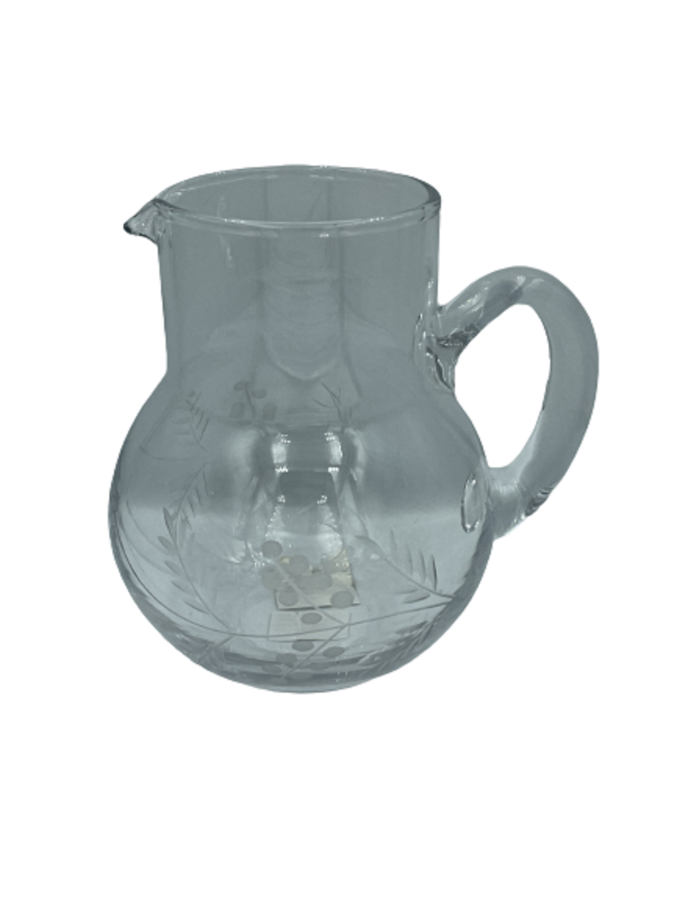  Jarro bolita de cristal, tallado con diseño de aromo, capacidad de 700ml-0