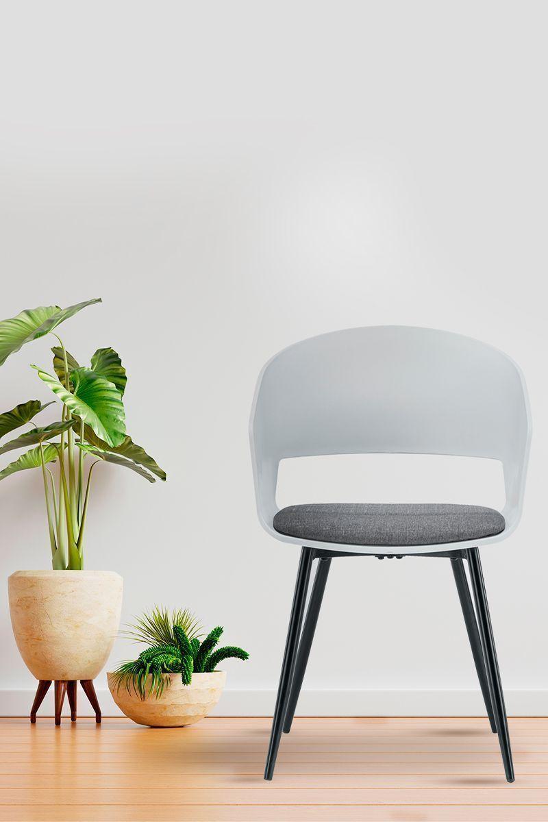 Silla de Comedor con Cojín Bicolor Blanco-5