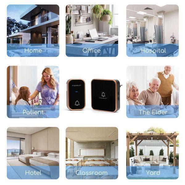 Timbre Inalámbrico Negro Indicador Led Resistente Al Agua-4