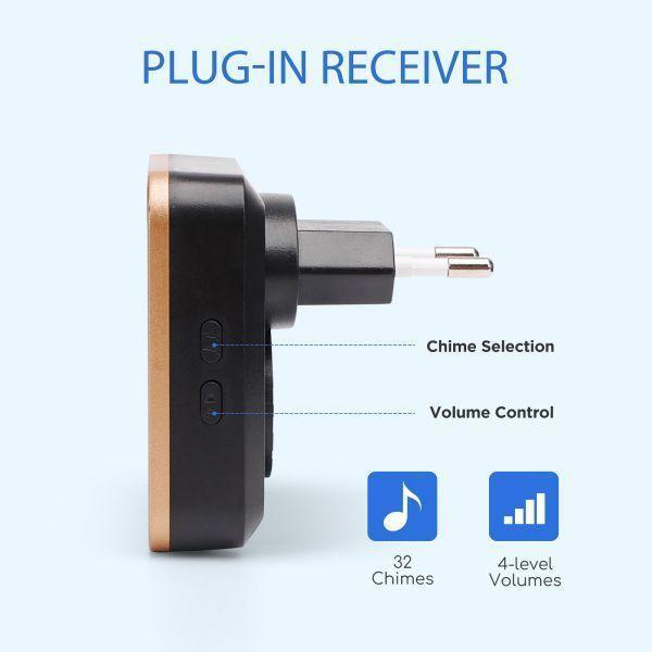 Timbre Inalámbrico Negro Indicador Led Resistente Al Agua-1