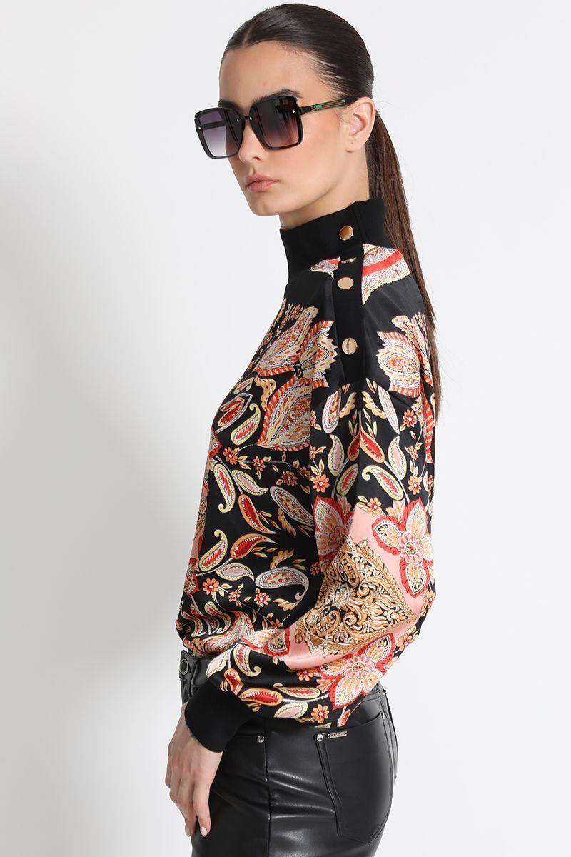 Blusa Satín Estampado Naranjo Liola-3