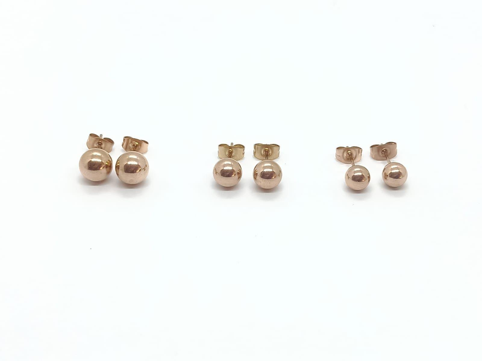 Pendientes Esferas de 6mm chapados en oro rosa 14kl-3