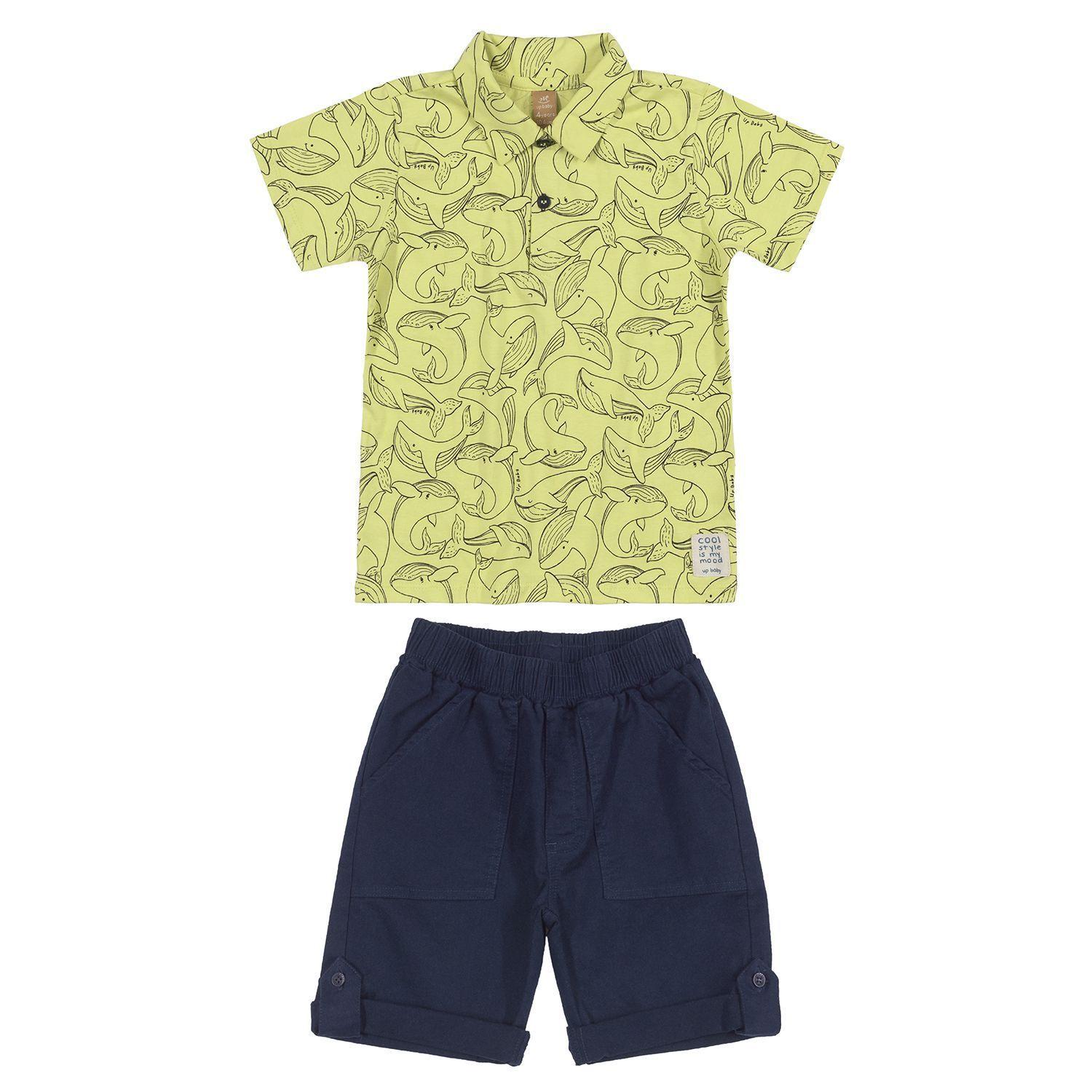 Conjunto Ballenas Polo y Shorts Azul y Verde Up Baby-0