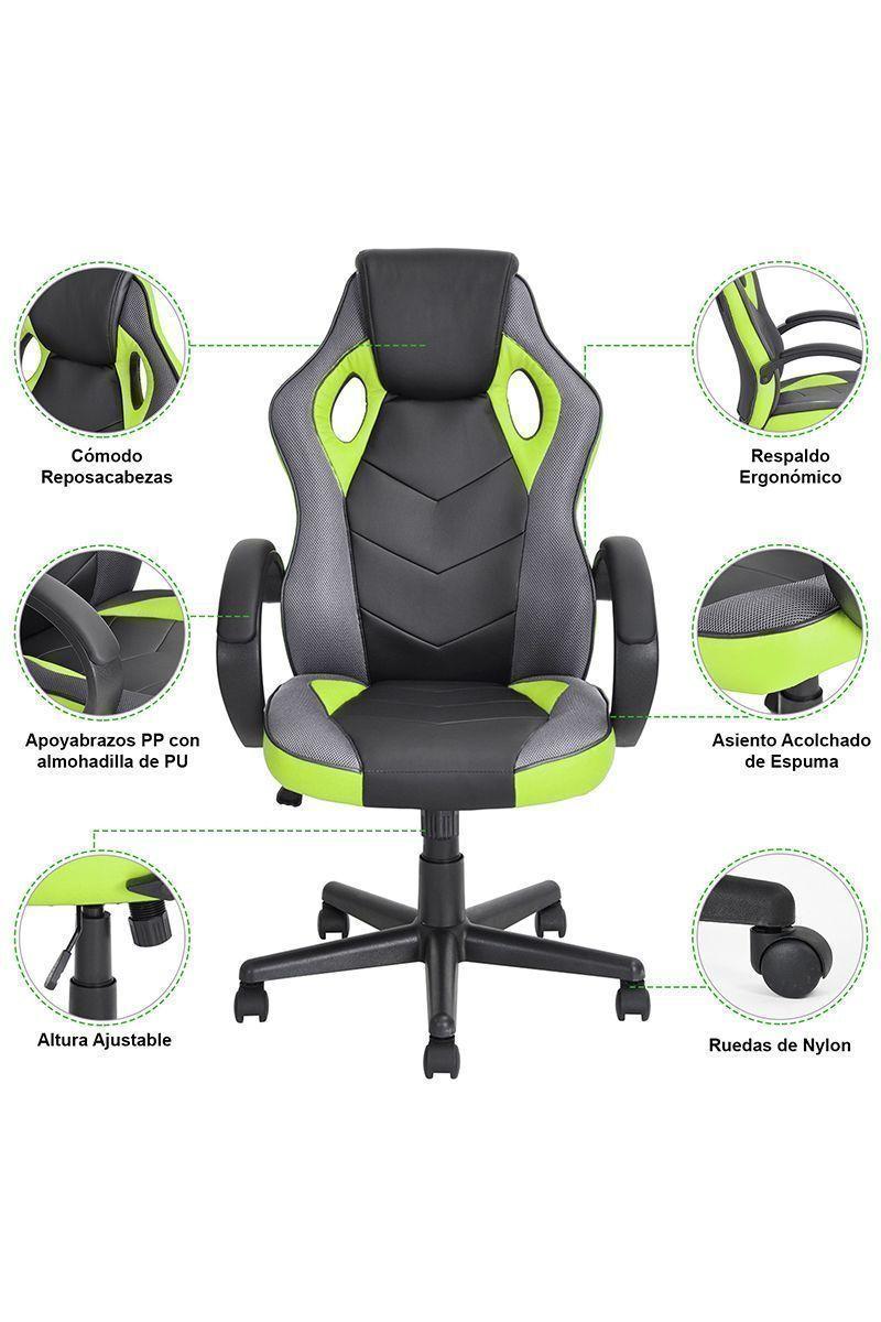 Silla Gamer Pu Flow Ergonómica Escritorio Verde-4