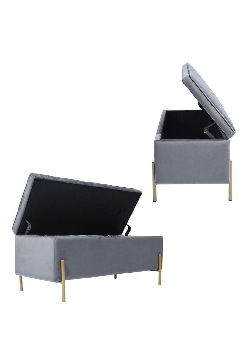 Banqueta Baúl Terciopelo Tudor Gris-3