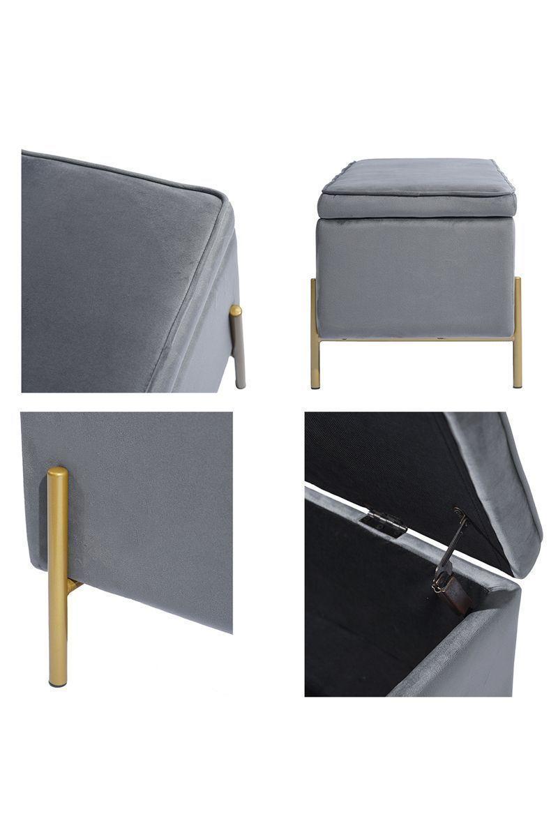 Banqueta Baúl Terciopelo Tudor Gris-4
