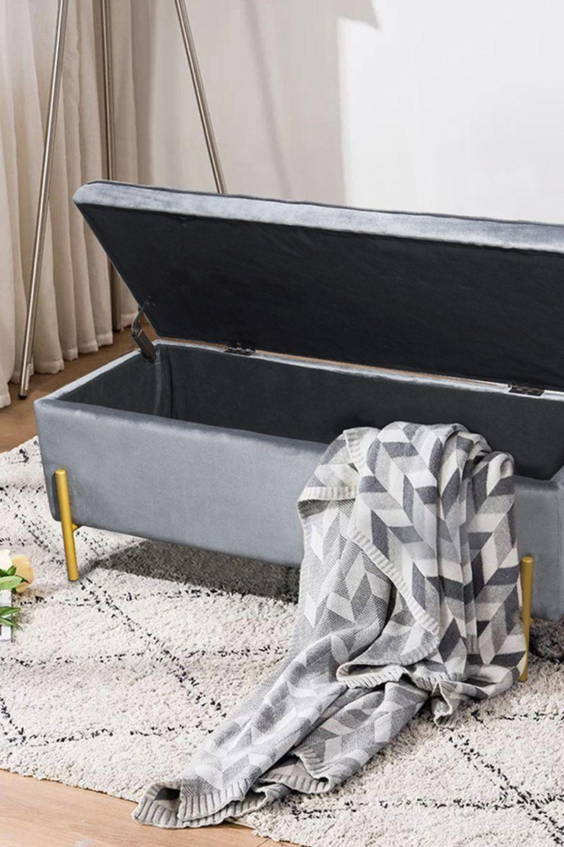 Banqueta Baúl Terciopelo Tudor Gris-1