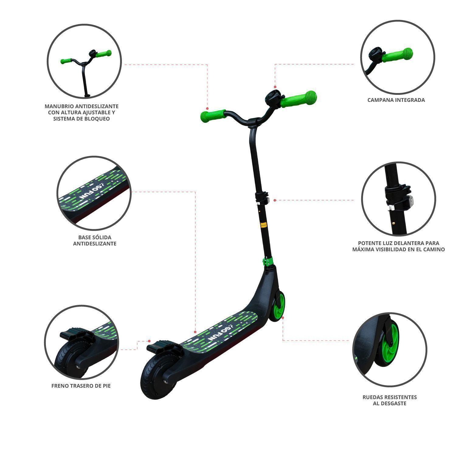 Scooter Eléctrico con Bocina y Luz Verde-3