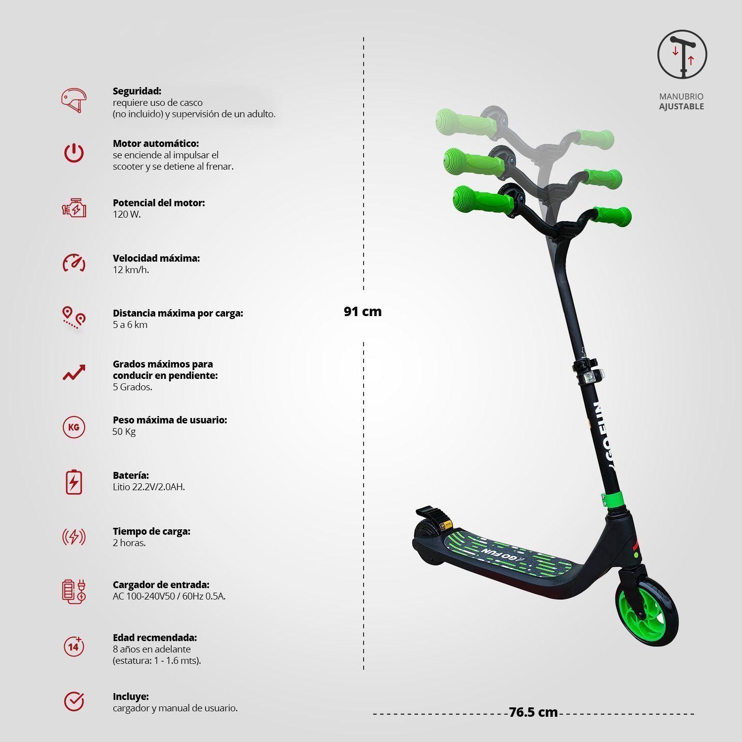 Scooter Eléctrico con Bocina y Luz Verde-2
