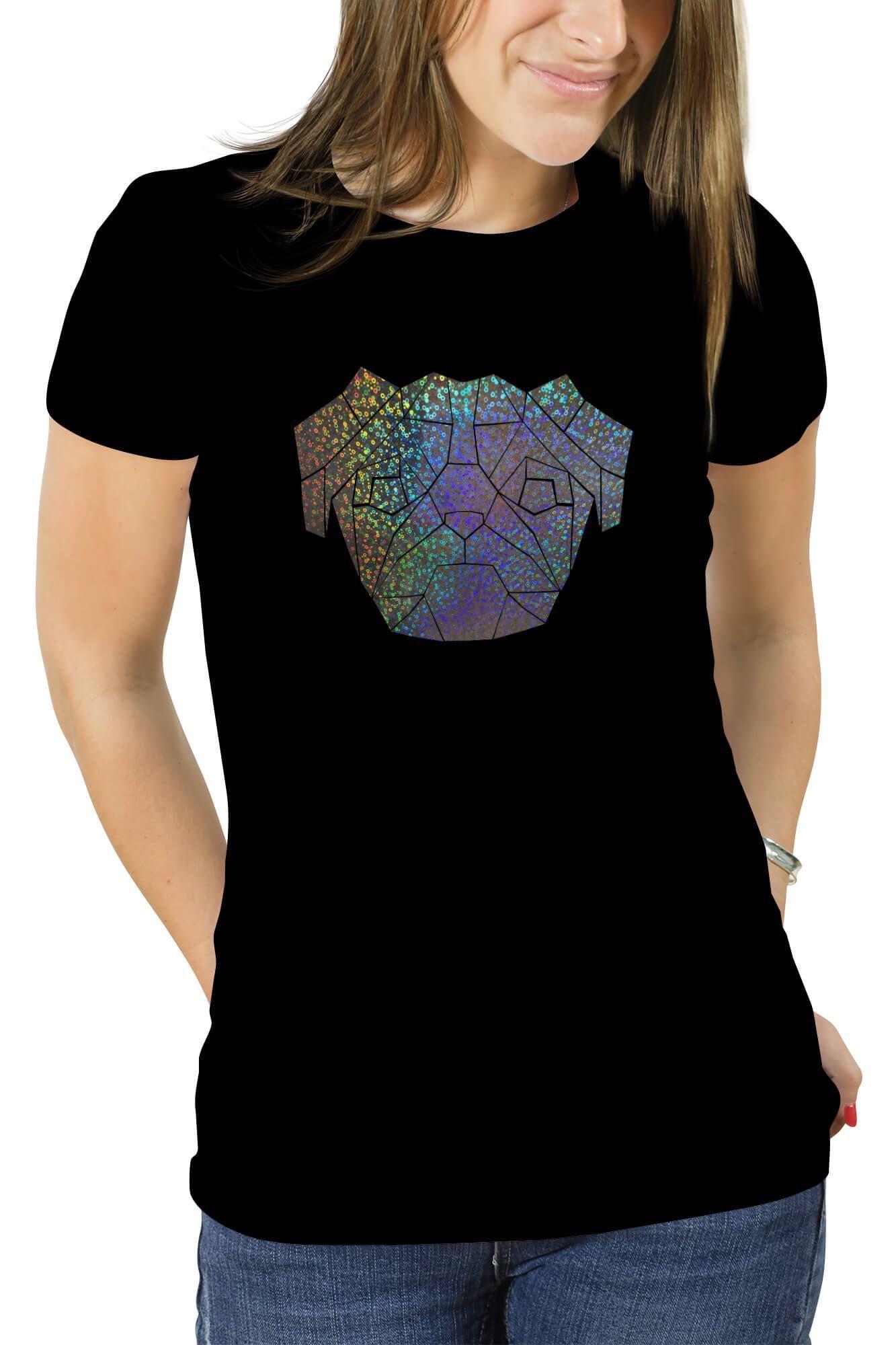 Polera mujer diseño Perrito Pug Geométrico Holografico efecto circulo perro-0